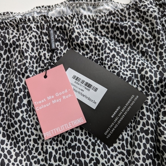 PLT Dalmatian Print Cinched Waist Bodycon Long Sleeve Mini Black White - sz 28 - Picture 6 of 6